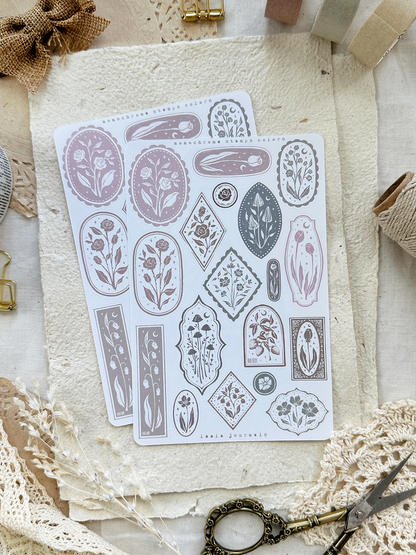 monochrome stamps sticker sheets - 2pc set