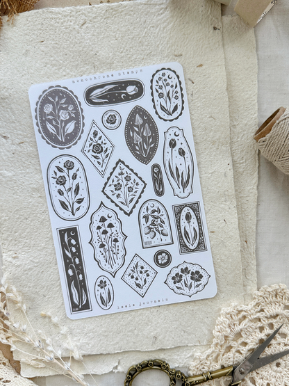 monochrome stamps sticker sheets - 2pc set