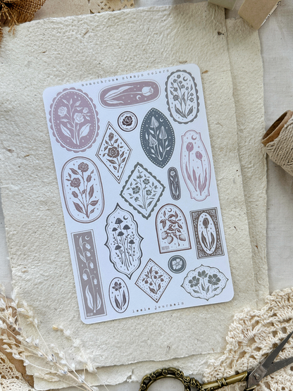 monochrome stamps sticker sheets - 2pc set