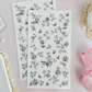 blue, lilac, monochrome roses sticker sheet - 3pc set