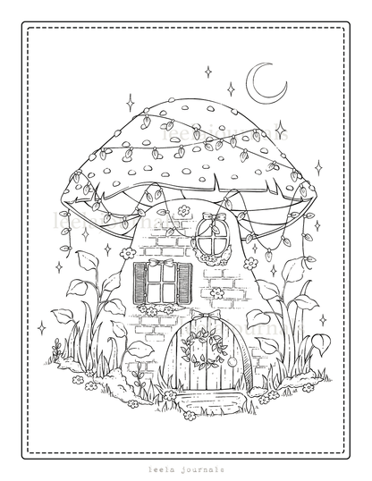x2 mushroom house coloring page | digital download