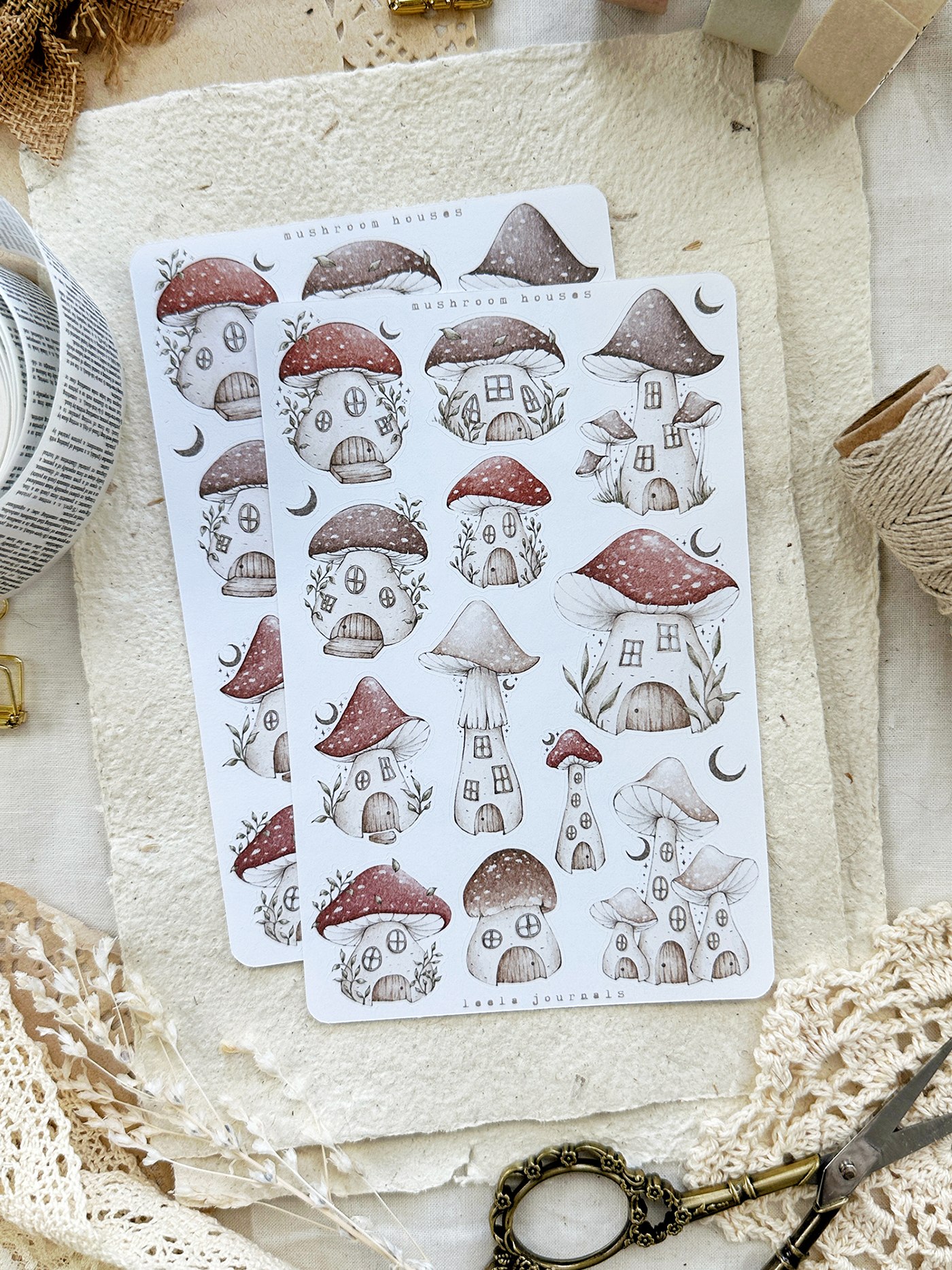 mushroom houses sticker sheet