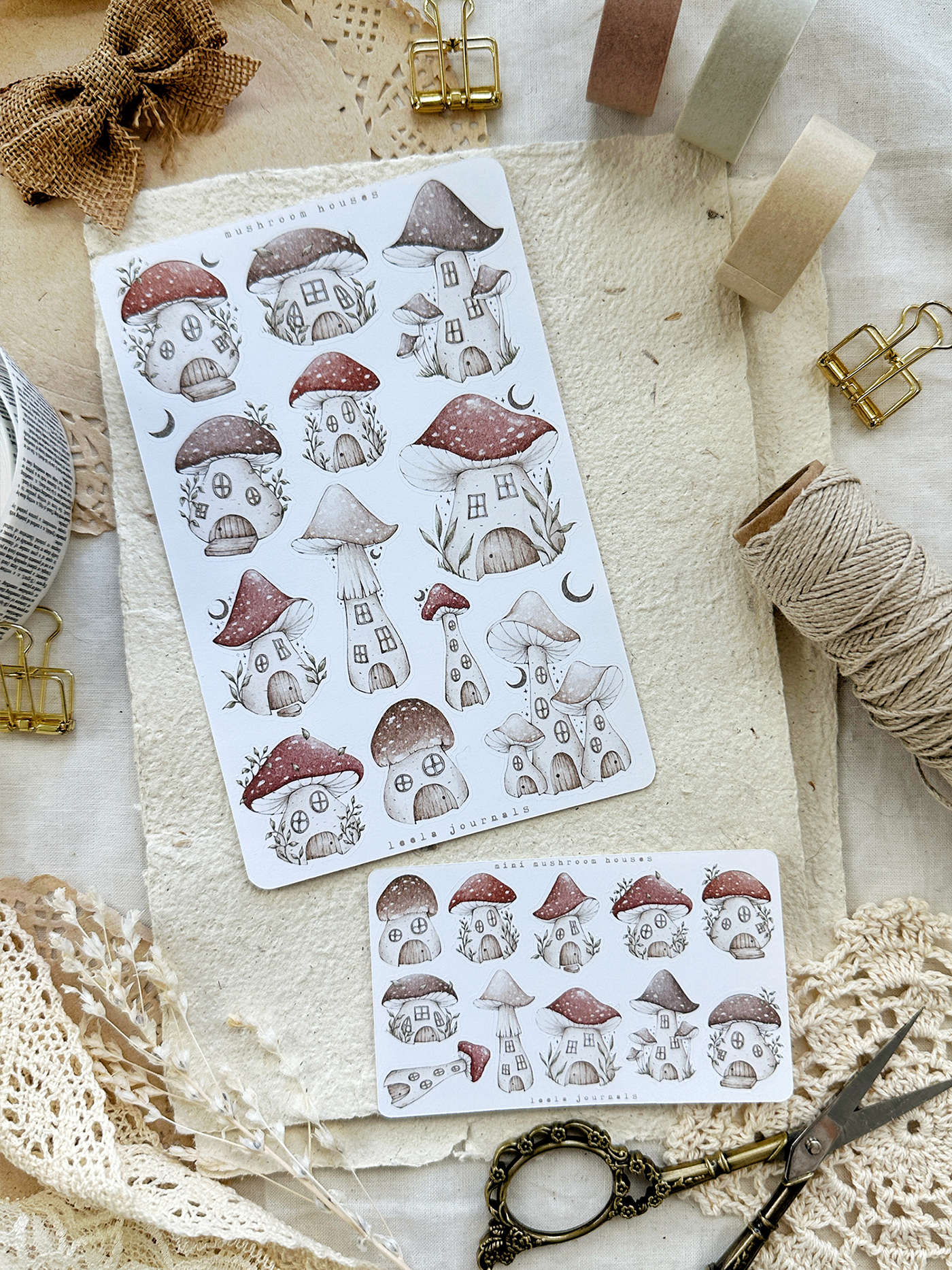 mushroom houses sticker sheet