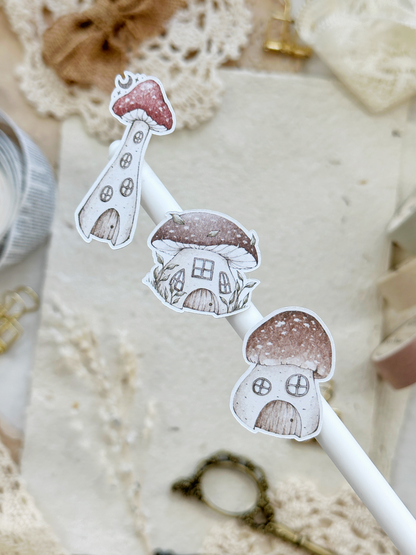 mushroom houses (mini or large) sticker sheet