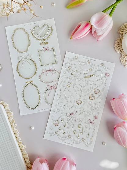 pearls & frames sticker sheet - 2pc set
