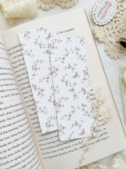 ivory pink rose bookmark