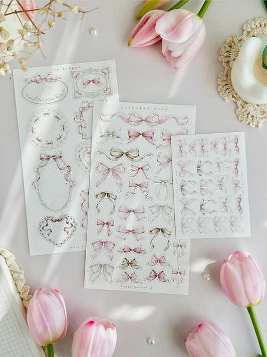 princess bows & frames sticker sheets - 3pc set