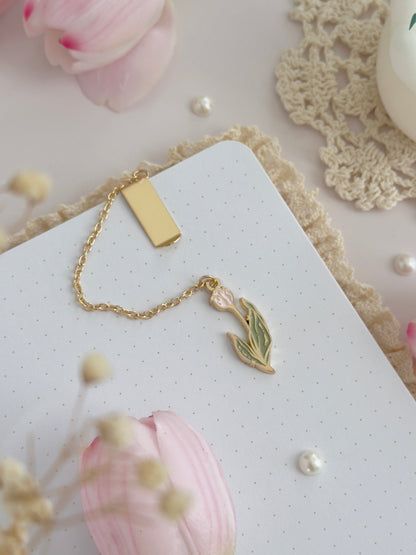 pink tulip enamel bookmark pendant