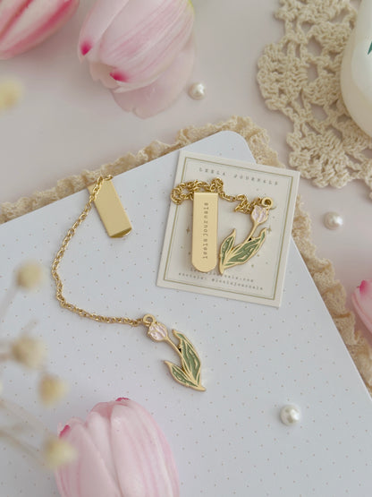 pink tulip enamel bookmark pendant