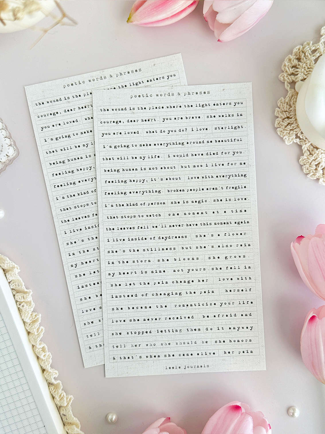 poetic phrases sticker sheet - 2pc set