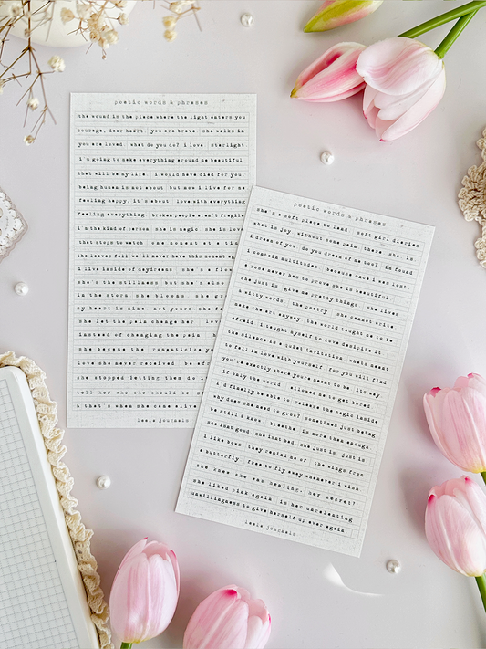 poetic phrases sticker sheet - 2pc set