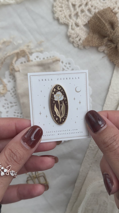 *retiring* umber brown floral enamel pins