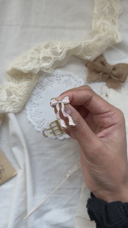 pink bow enamel pin