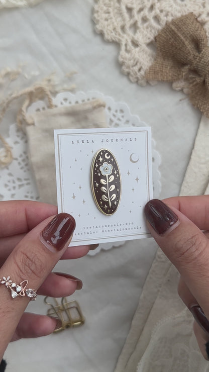 *retiring* umber brown floral enamel pins