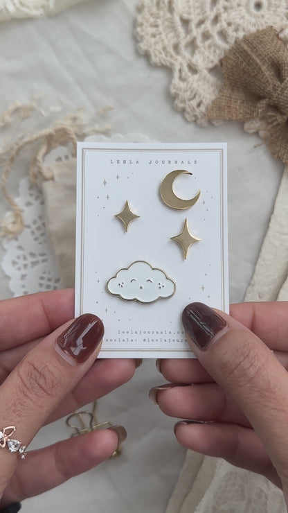sleepy cloud enamel pin set