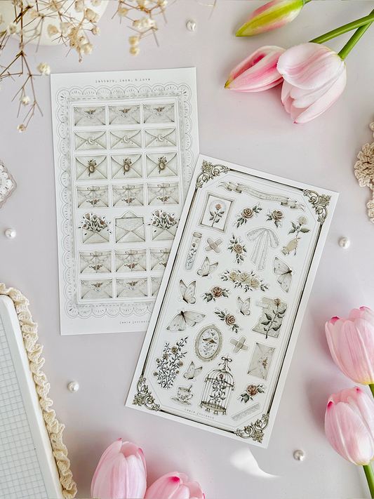 raining roses & letters sticker sheet - 2pc set