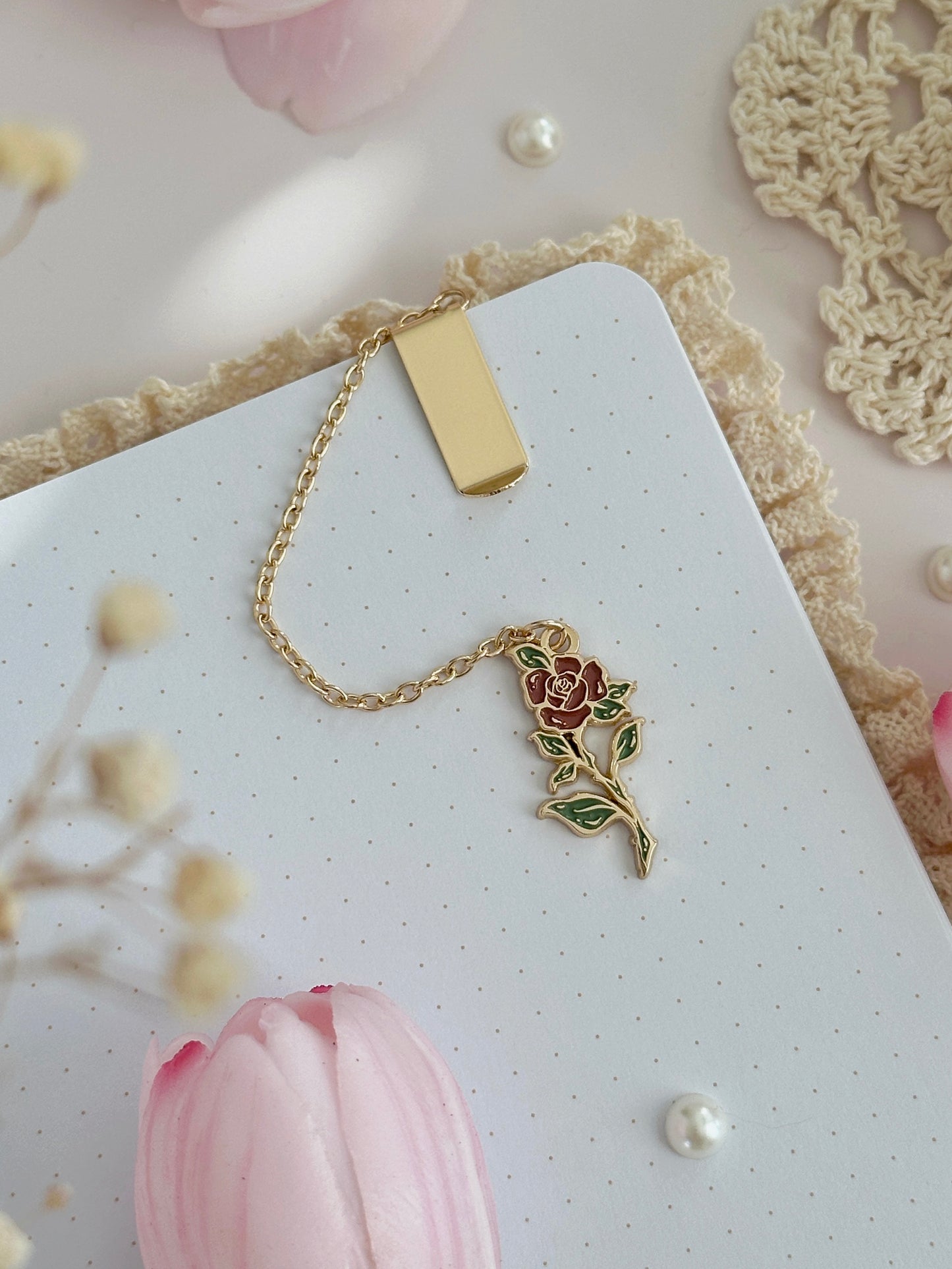 red rose enamel bookmark pendant