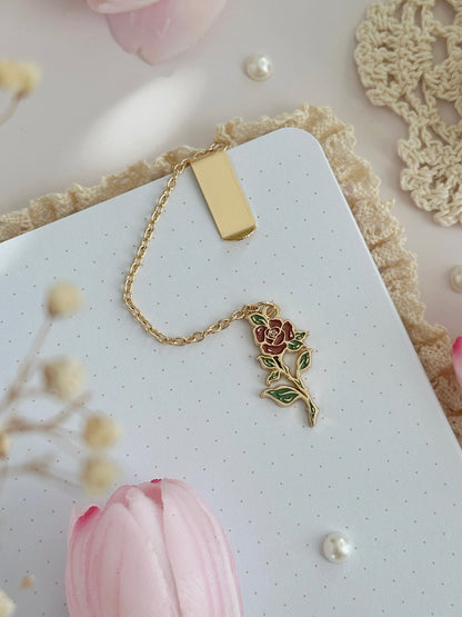 red rose enamel bookmark pendant