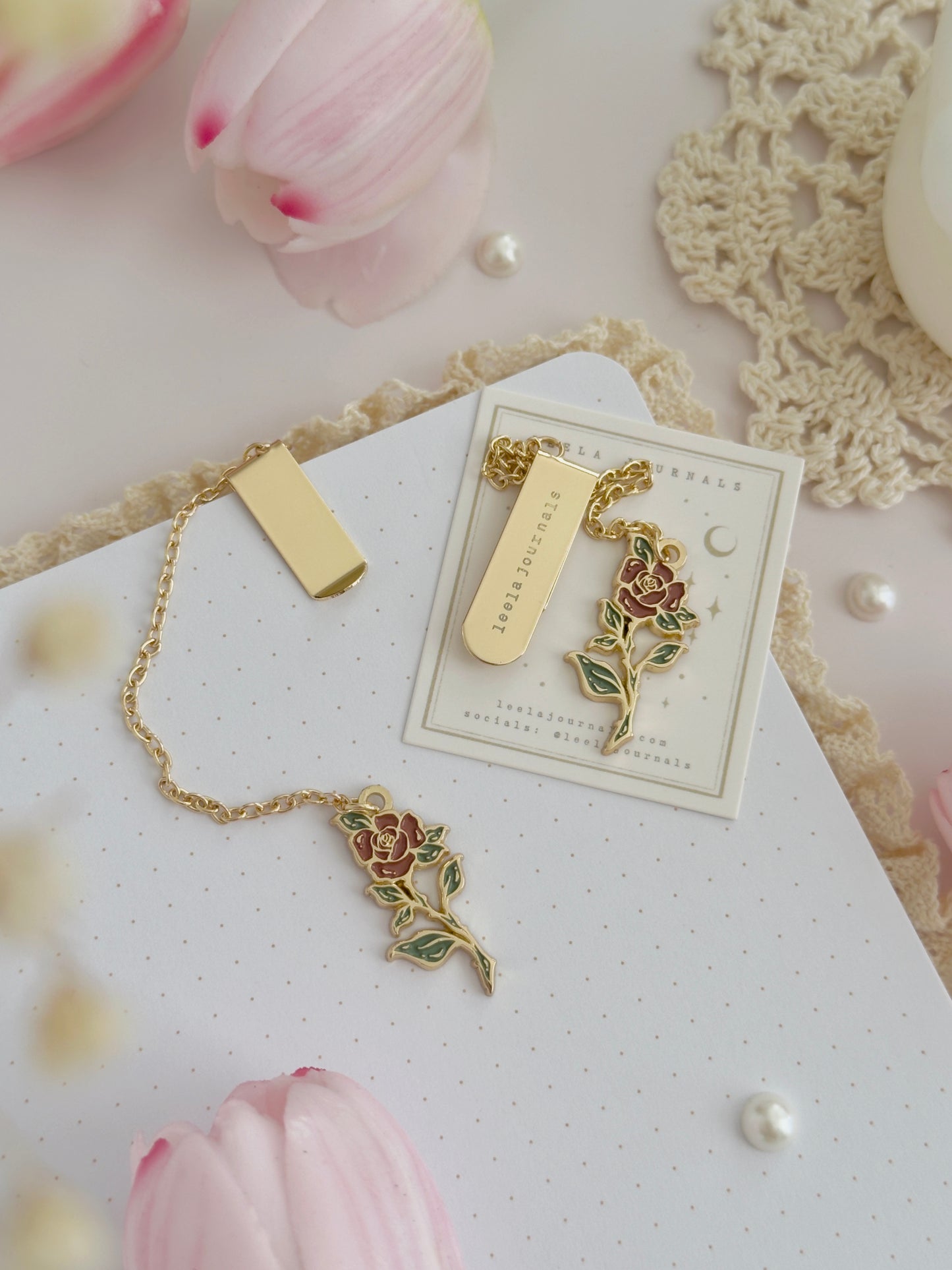 red rose enamel bookmark pendant