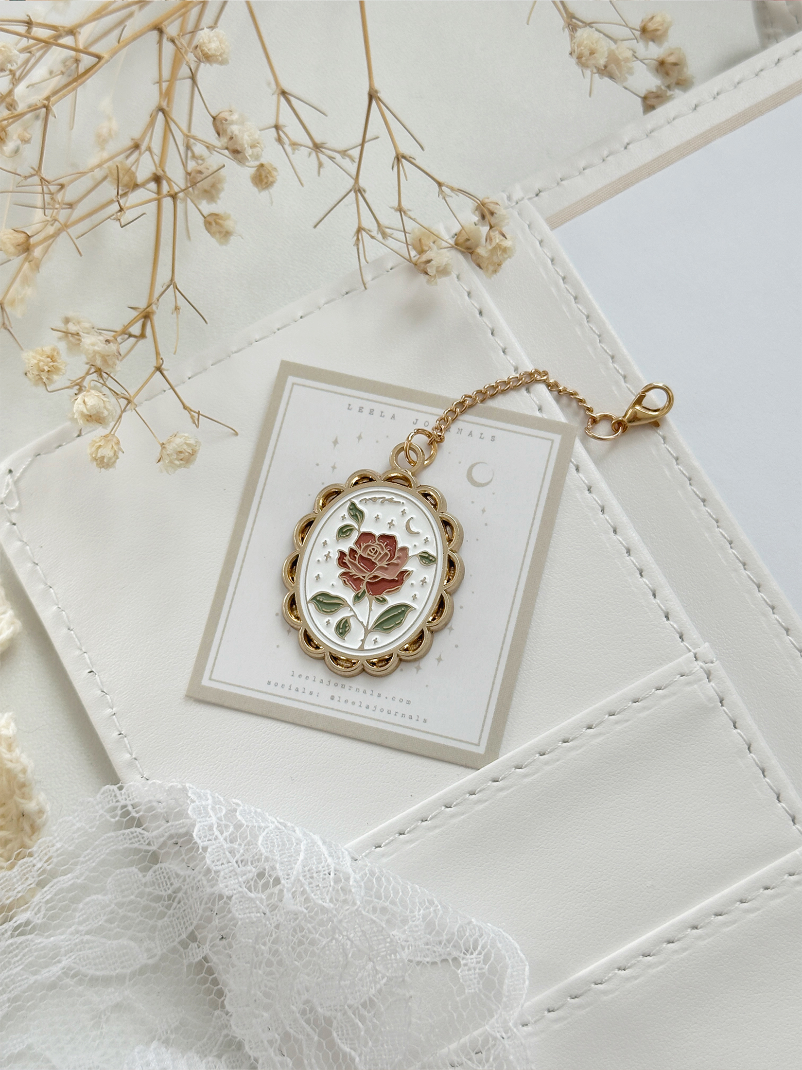 Rohee Keychain framed rose enamel keychain – leela journals