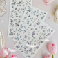 blue, lilac, monochrome roses sticker sheet - 3pc set