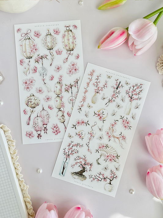 sakura & lanterns sticker sheet - 2pc set