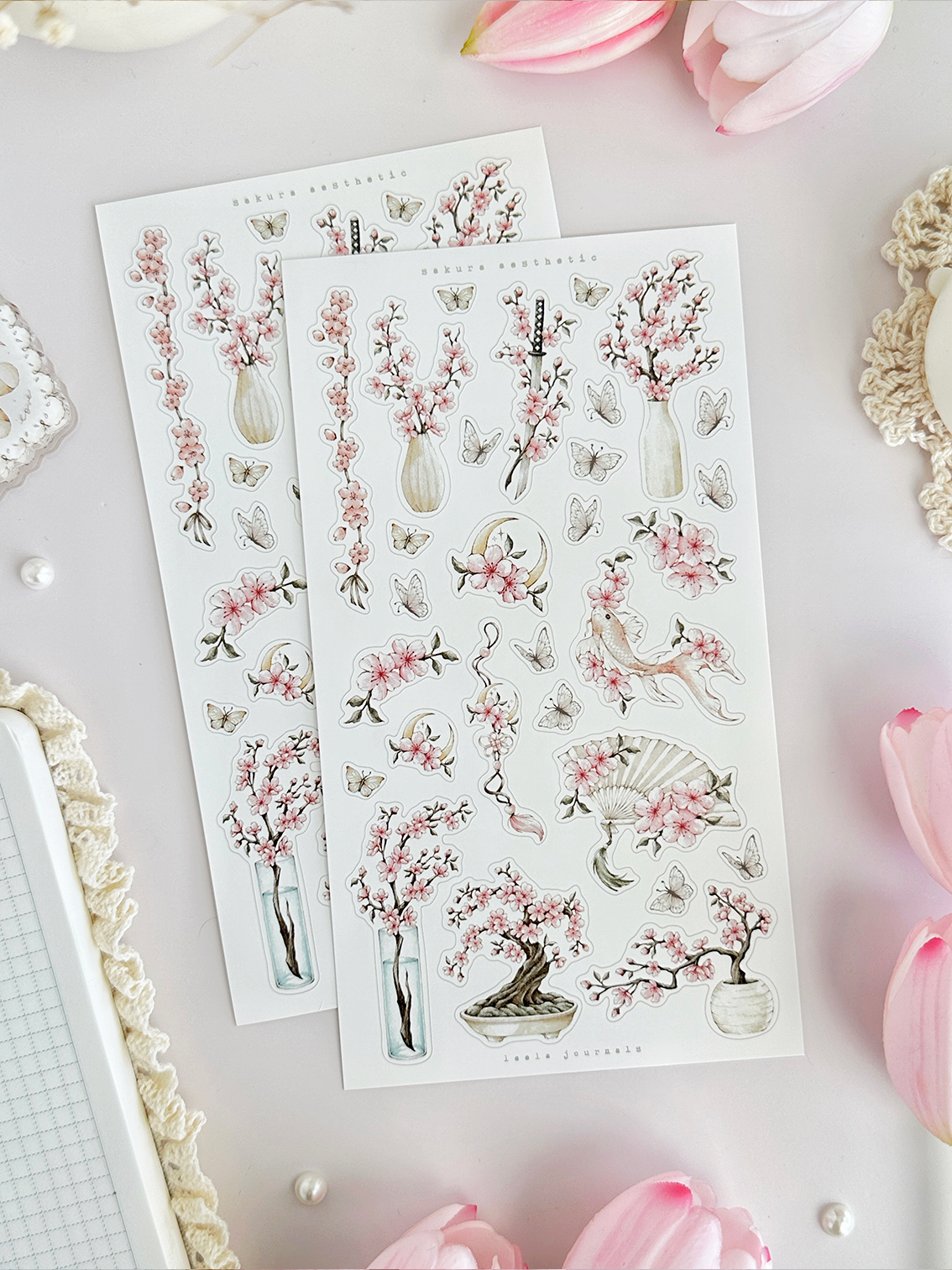 sakura & lanterns sticker sheet - 2pc set