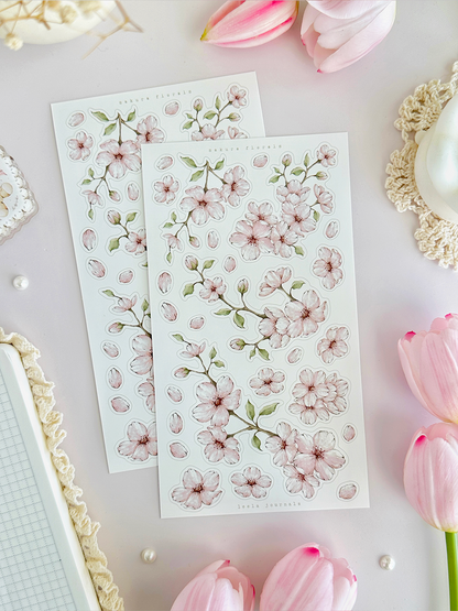 sakura florals, frames & labels sticker sheet - 3pc set