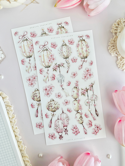 sakura & lanterns sticker sheet - 2pc set