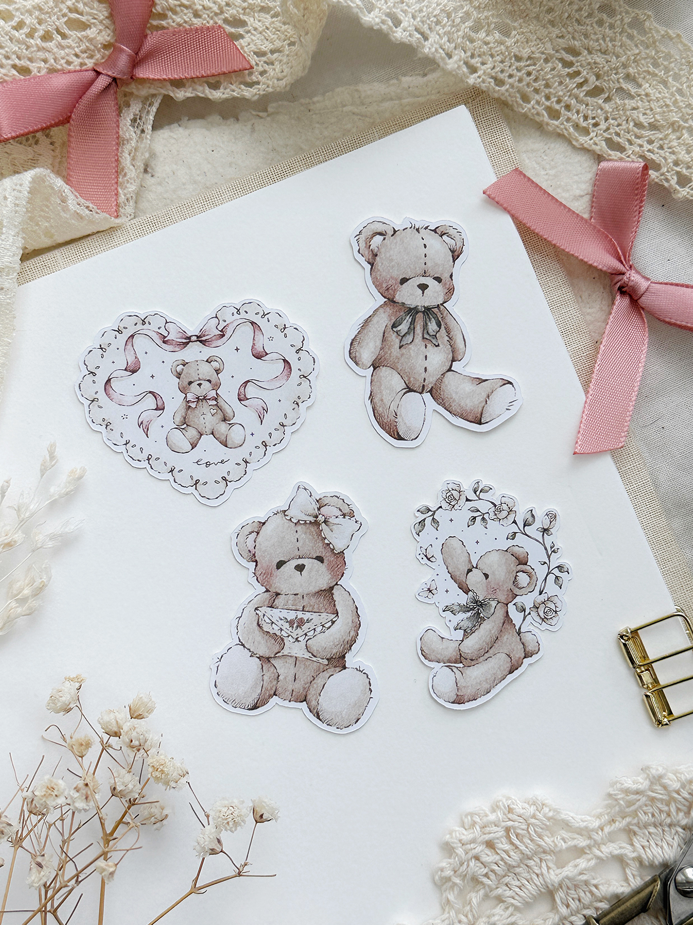 teddy bear sticker flake bundle