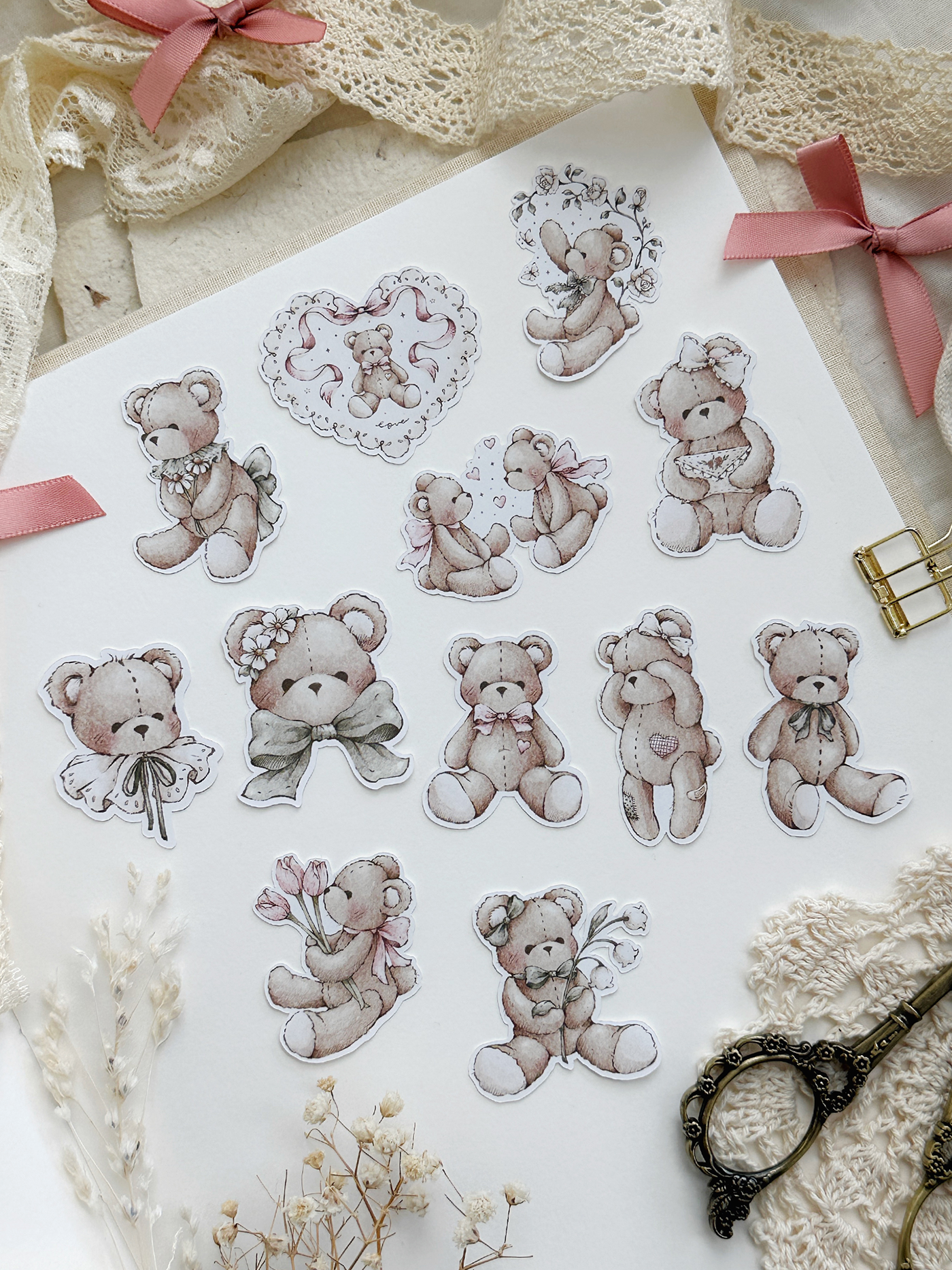 teddy bear sticker flake bundle