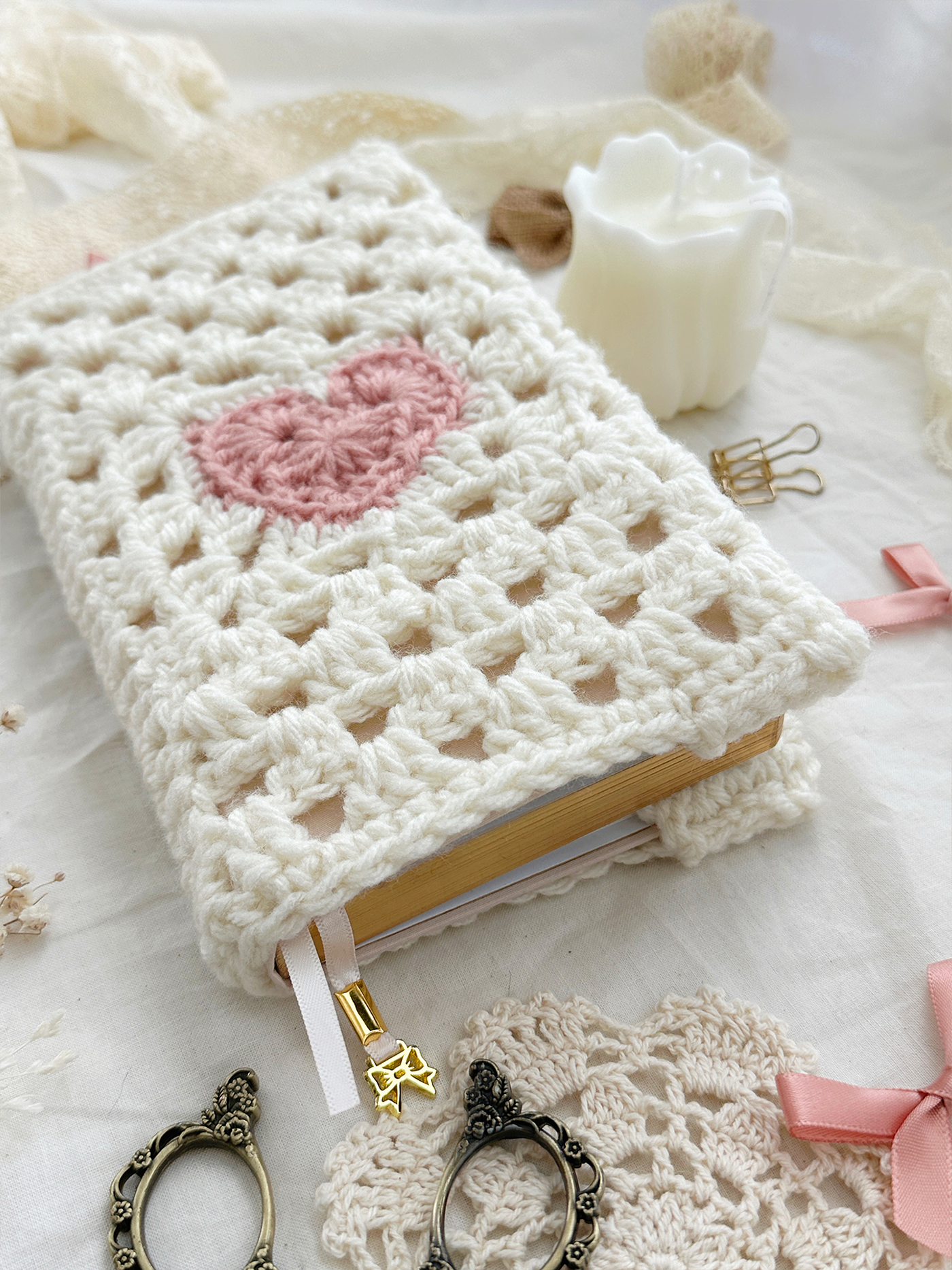 TN pink heart crochet journal cover (plz read description before purchasing!)