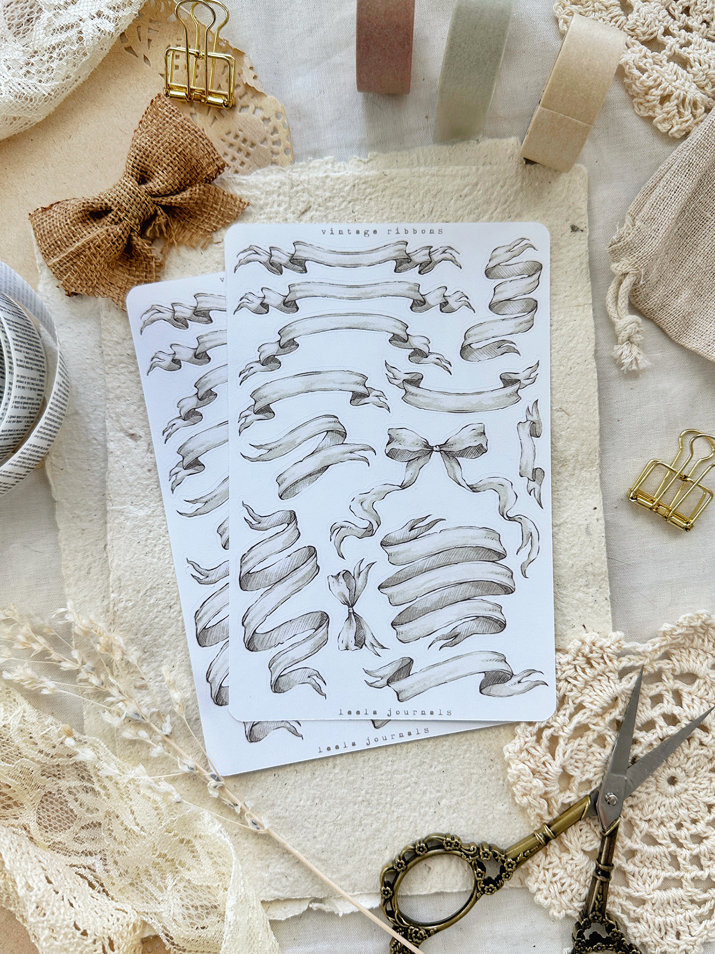 vintage ribbons sticker sheet - 1pc – leela journals