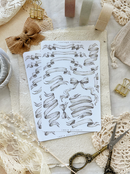 vintage ribbons sticker sheet - 1pc
