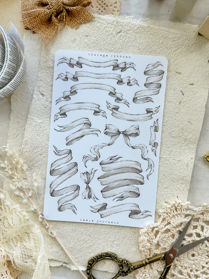 vintage ribbons sticker sheet - 1pc – leela journals