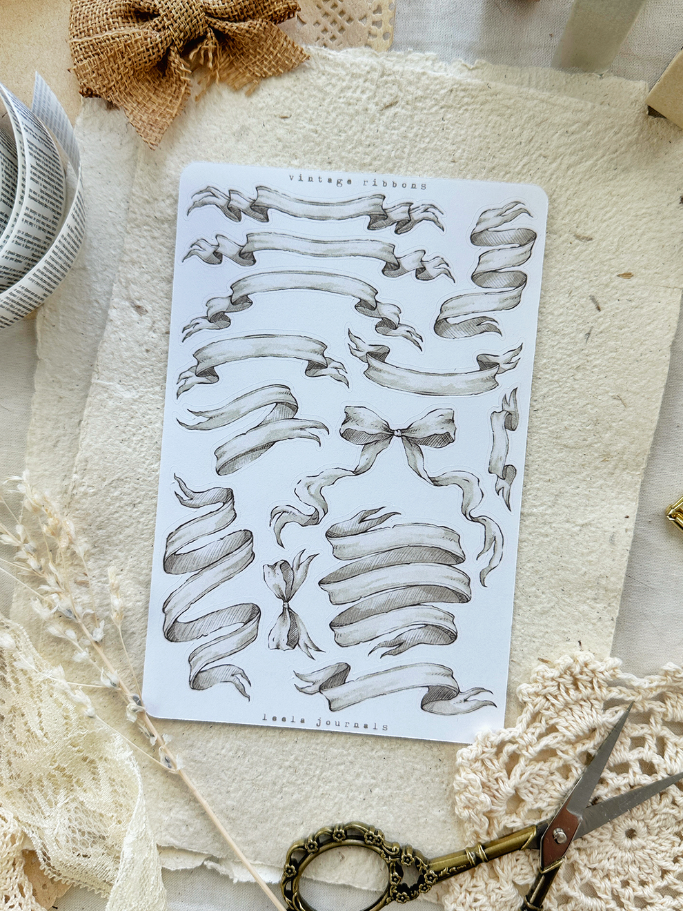 vintage ribbons sticker sheet - 1pc – leela journals