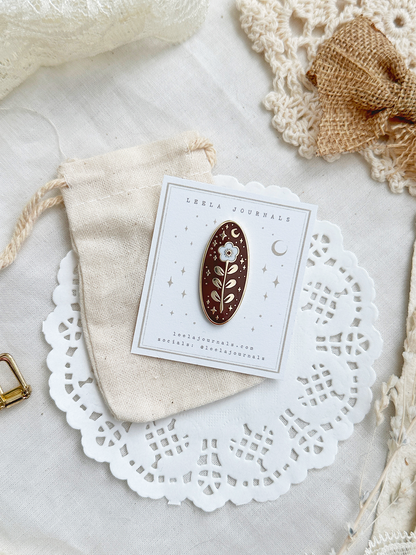 *retiring* umber brown floral enamel pins