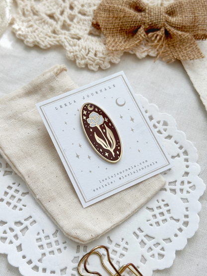 *retiring* umber brown floral enamel pins