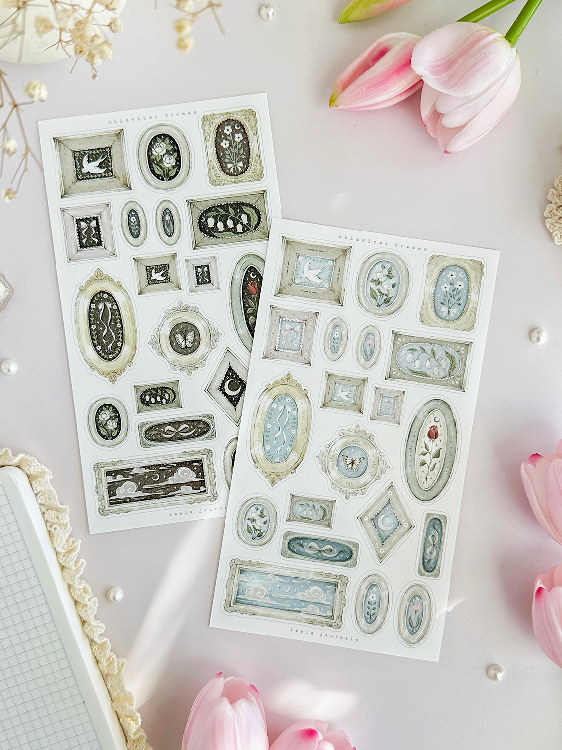whimsical framed deco sticker sheet - 2pc set