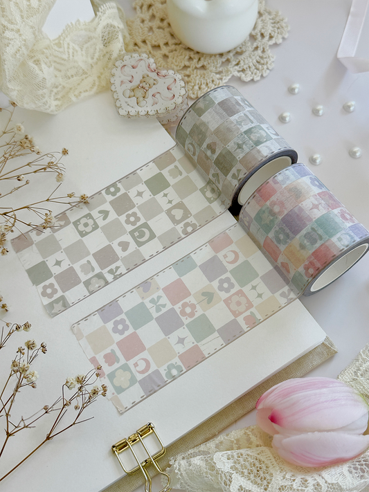 neutral & pastel whimsy checkered washi tape