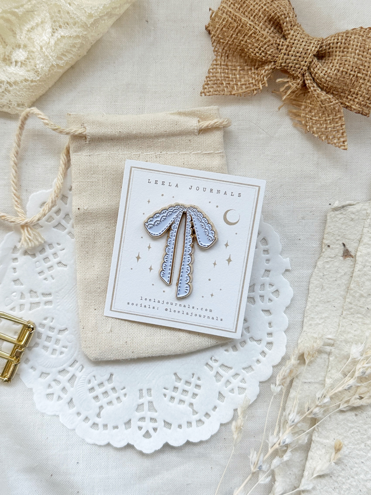 gold plated lace bow enamel pin