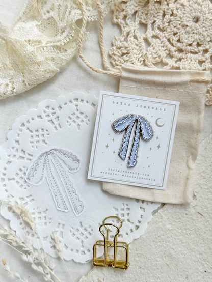 lace bow enamel pin