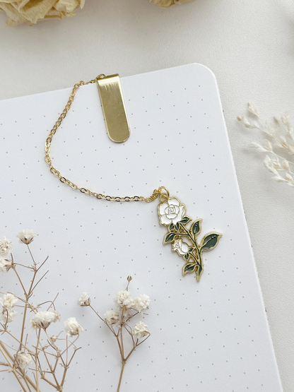 white rose enamel bookmark pendant