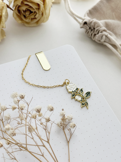 white rose enamel bookmark pendant