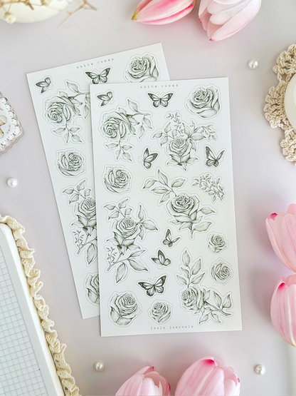 red & white roses sticker sheet - 2pc set