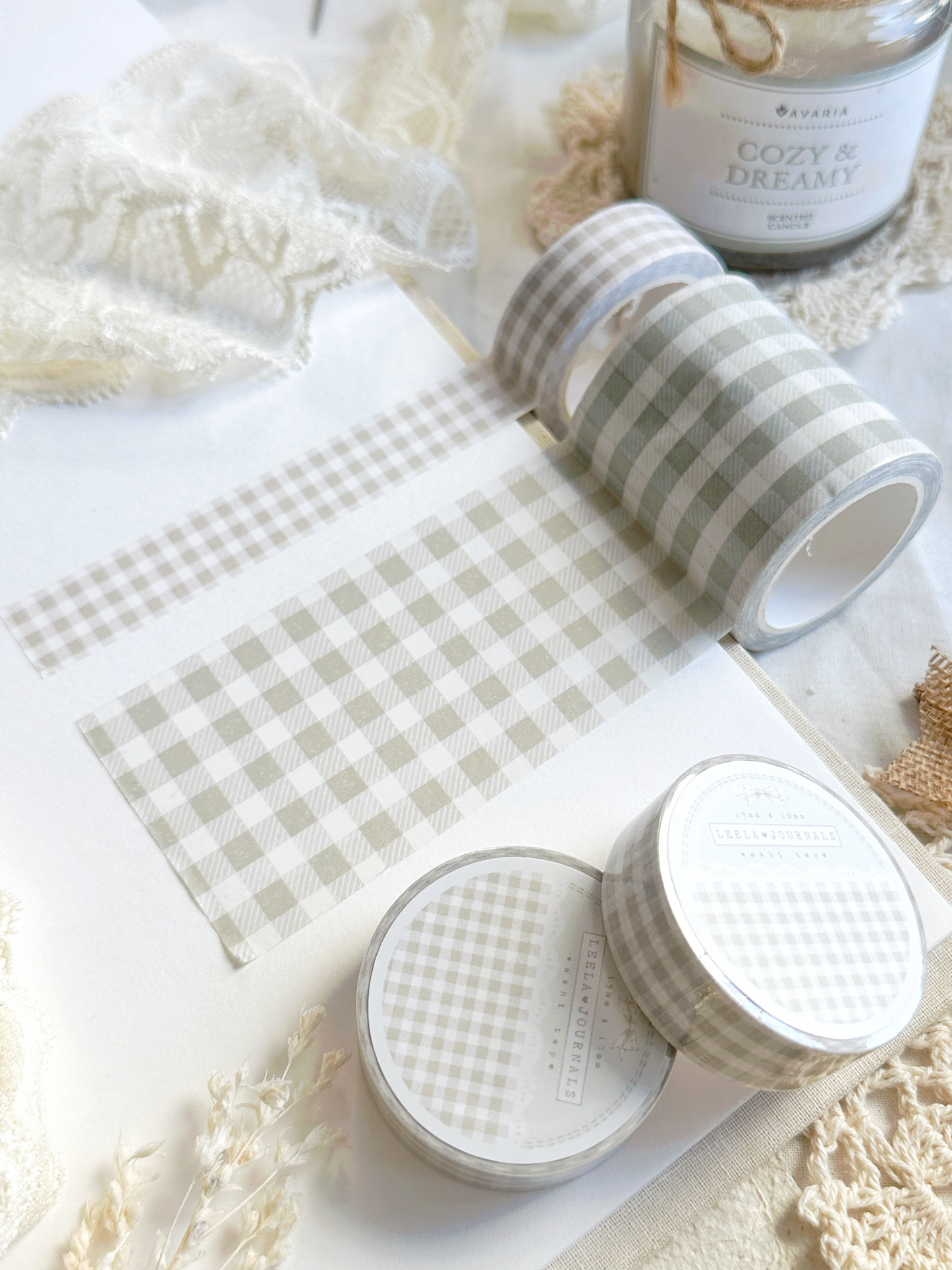 soft sage green plaid washi tape