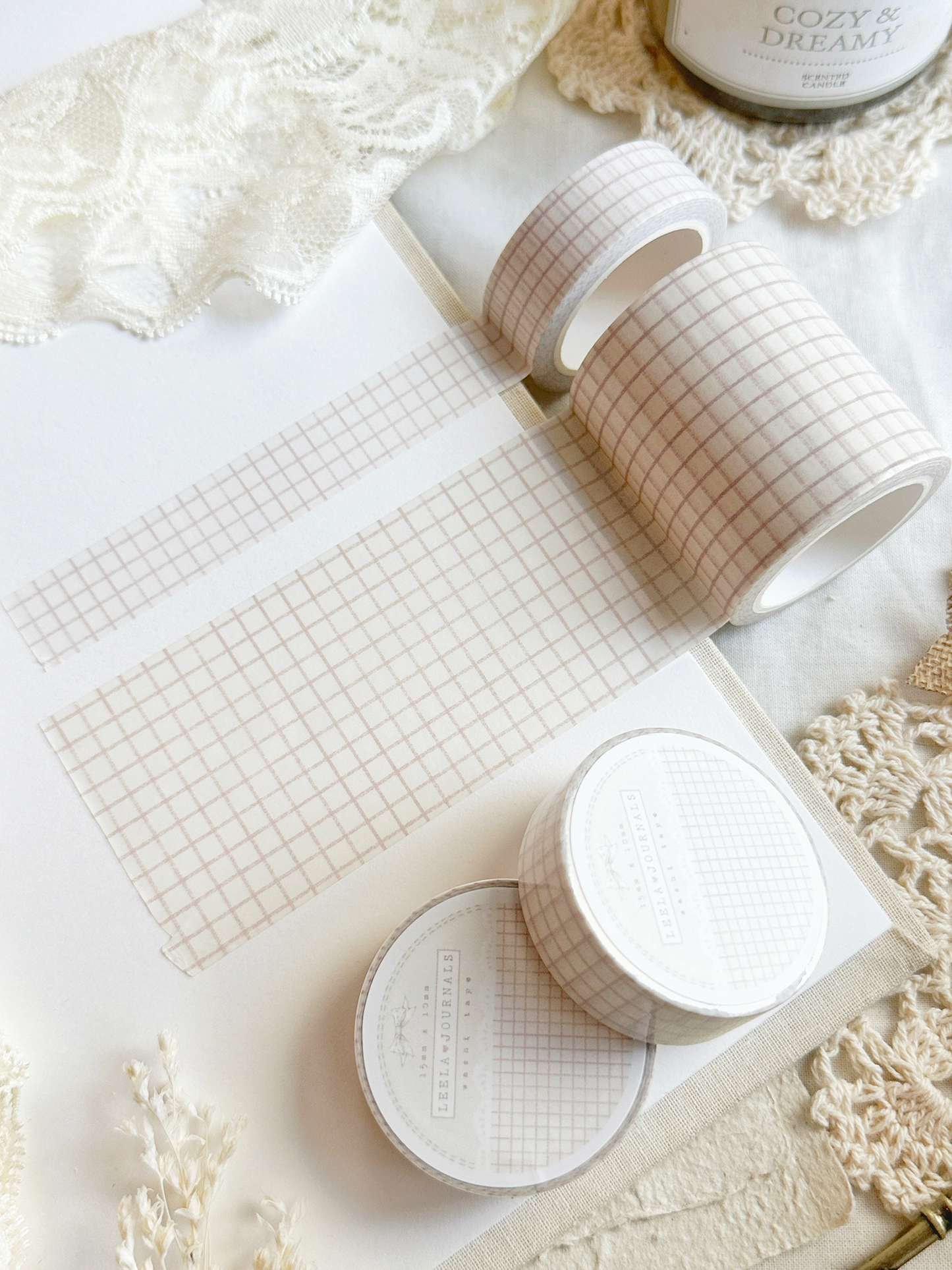 creamy salmon pink grid washi tape