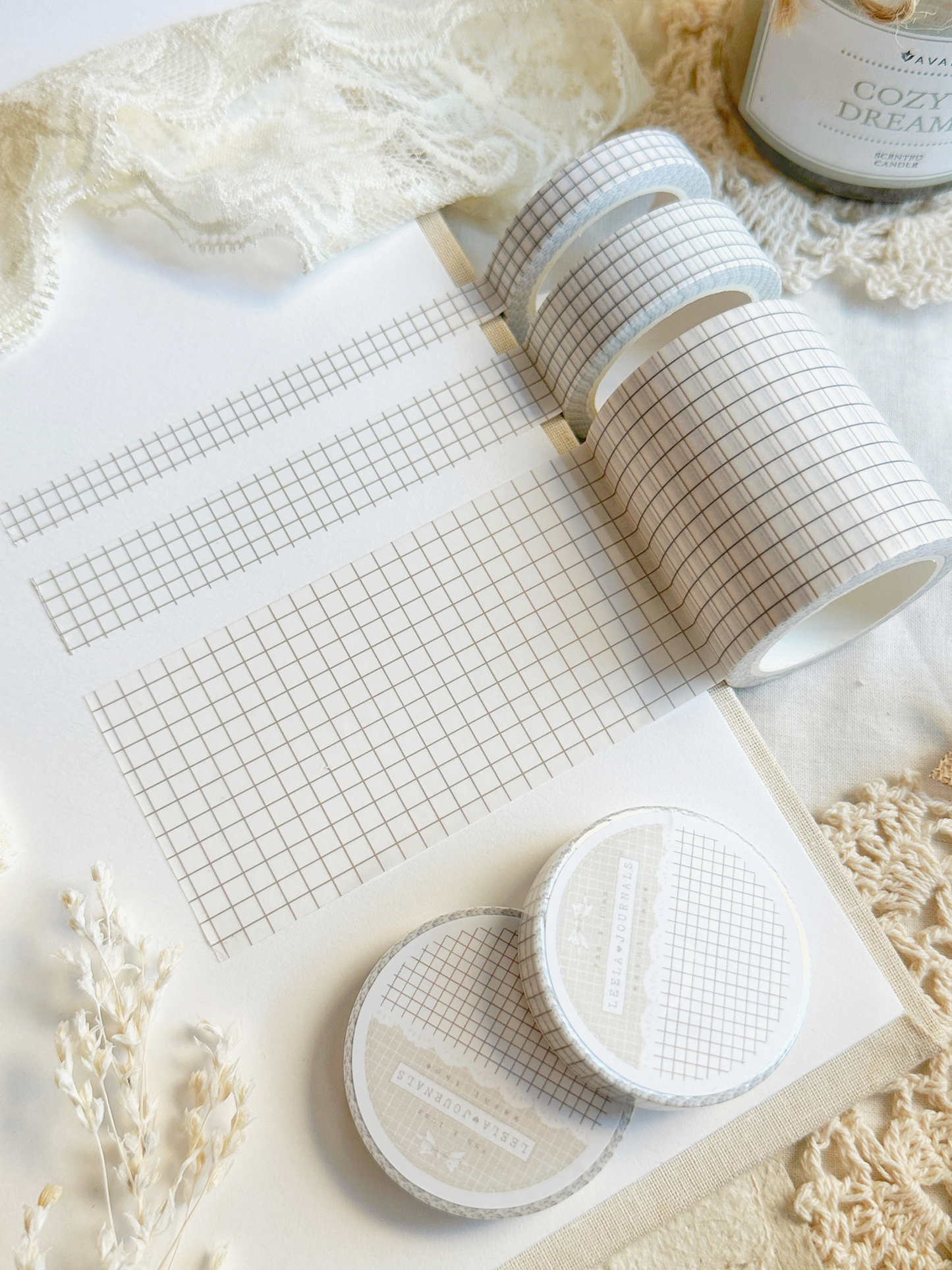 white brown grid washi tape