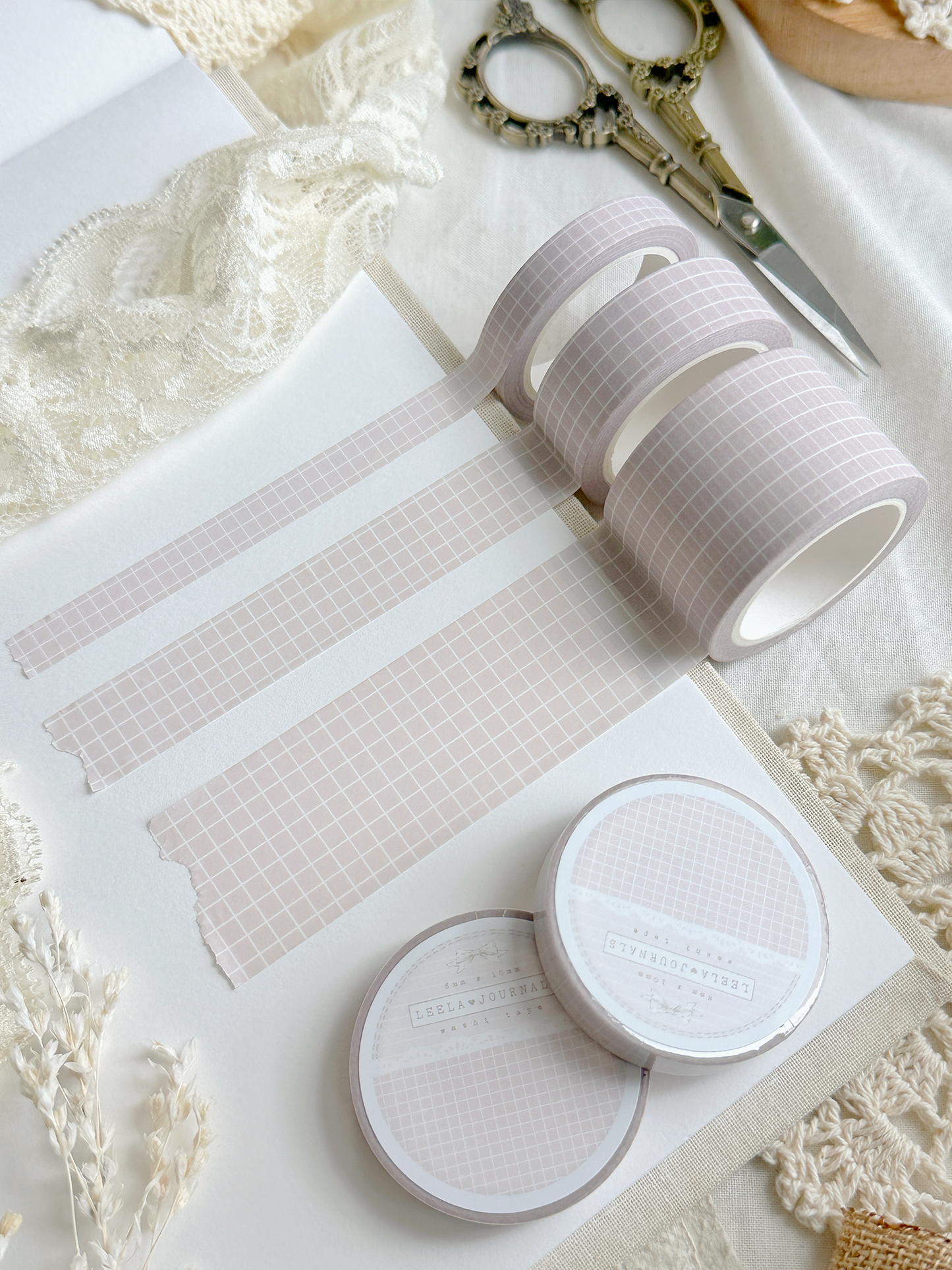 salmon pink grid washi tape