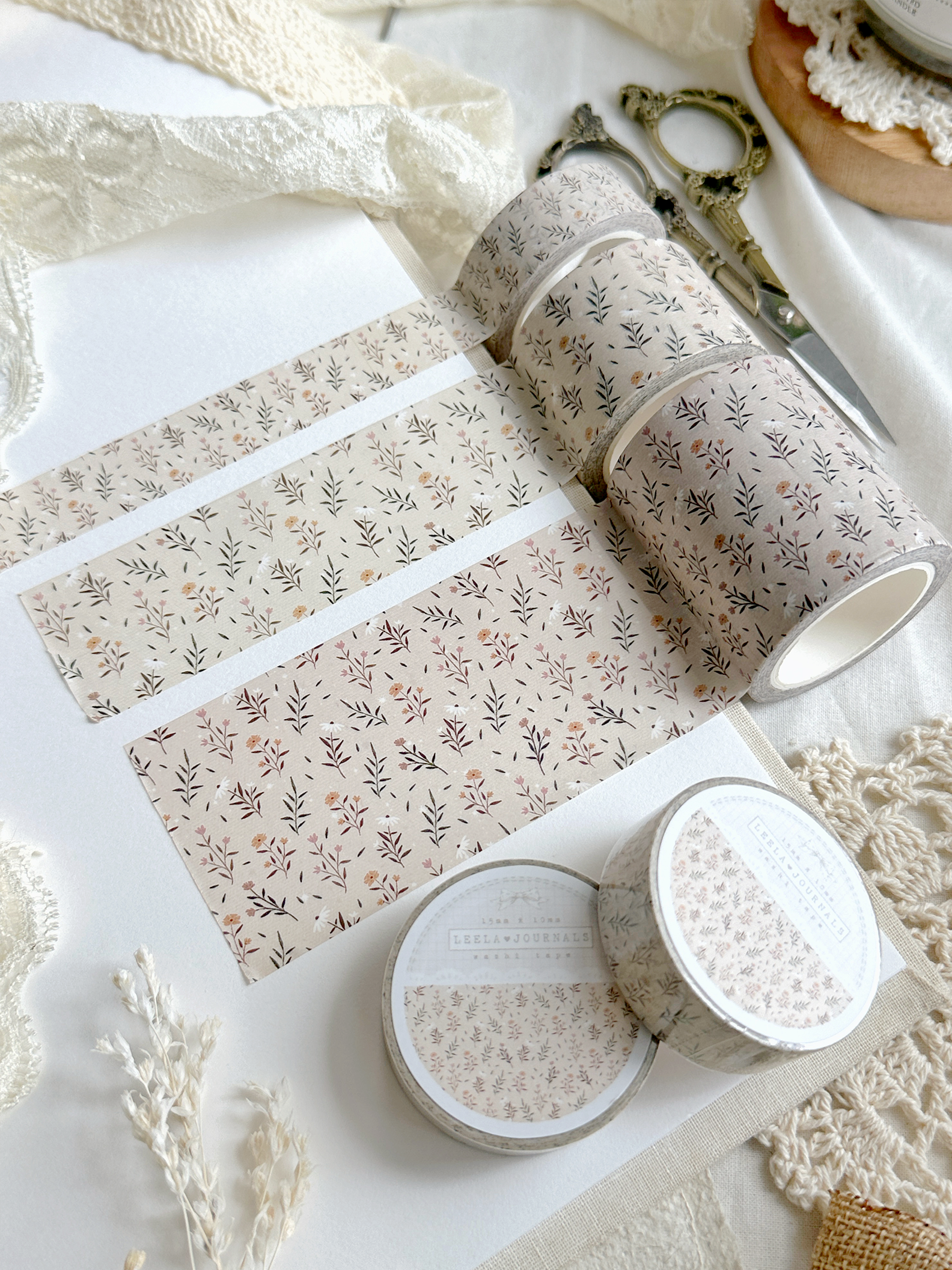 beige pink floral wide washi tape